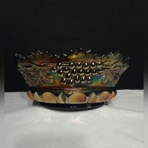 Northwood Cable & Grape Iridescent Amethyst Carnival Glass Large Serving Bowl
